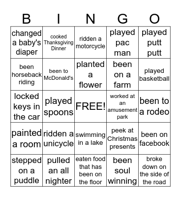 THINGS I'VE DONE Bingo Card