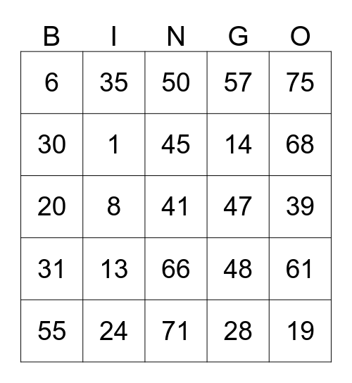 Grace's Bingo Card #2 Bingo Card