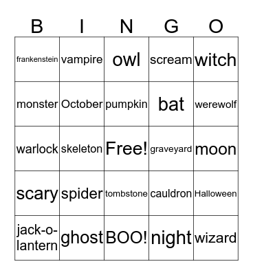 Halloween Bingo Card