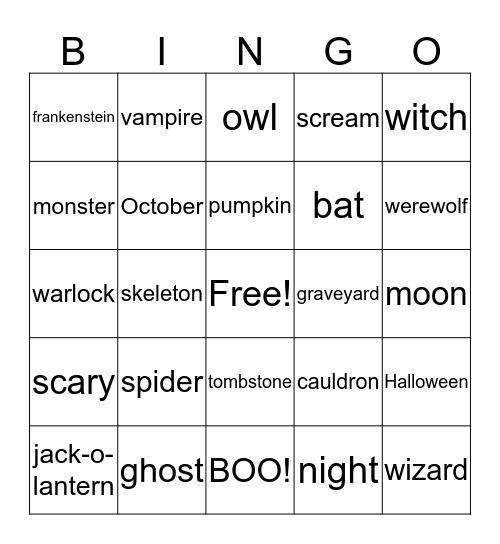 Halloween Bingo Card