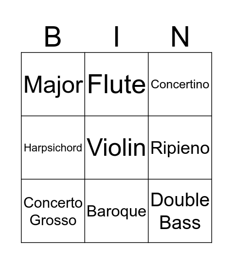 Bach - the beginning!  Bingo Card