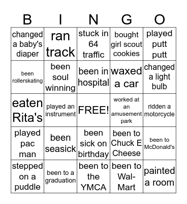 THINGS I'VE DONE Bingo Card