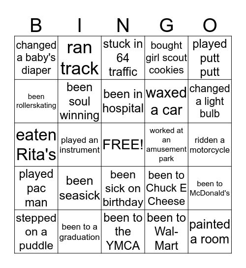 THINGS I'VE DONE Bingo Card
