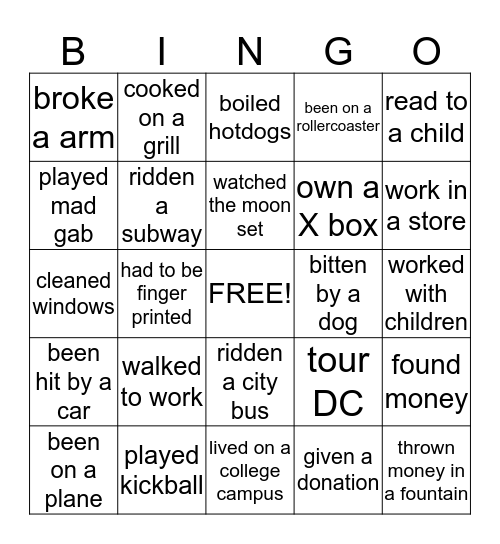 I've Done Bingo Card