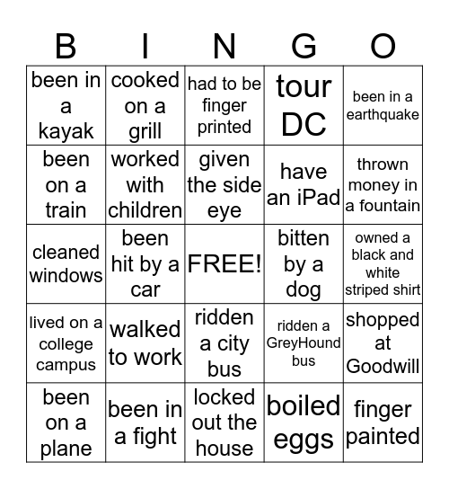 I've Done Bingo Card