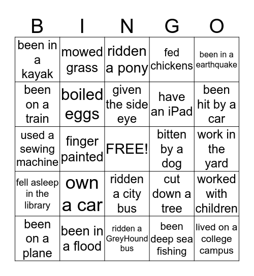 I've Done Bingo Card