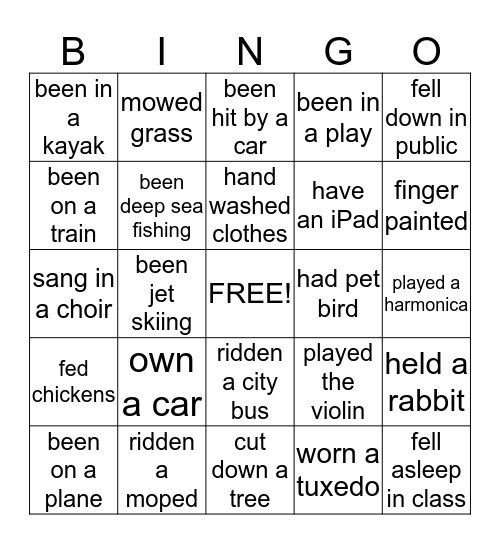 I've Done Bingo Card