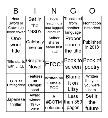 BOOKISH BINGO 2018 Bingo Card