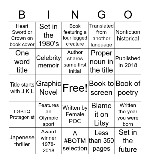 BOOKISH BINGO 2018 Bingo Card