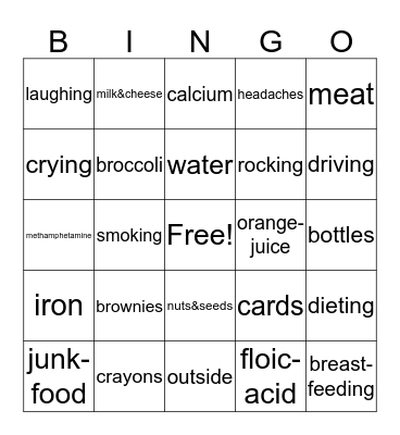 Pregnancy Bingo Card