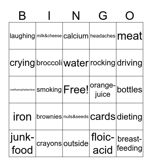 Pregnancy Bingo Card