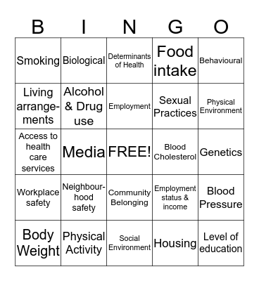 Determinants of Health - Adulthood Bingo Card