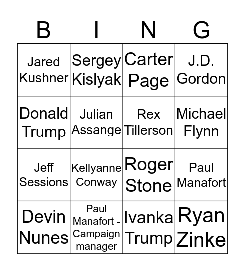 Countdown to Impeachment Bingo Card