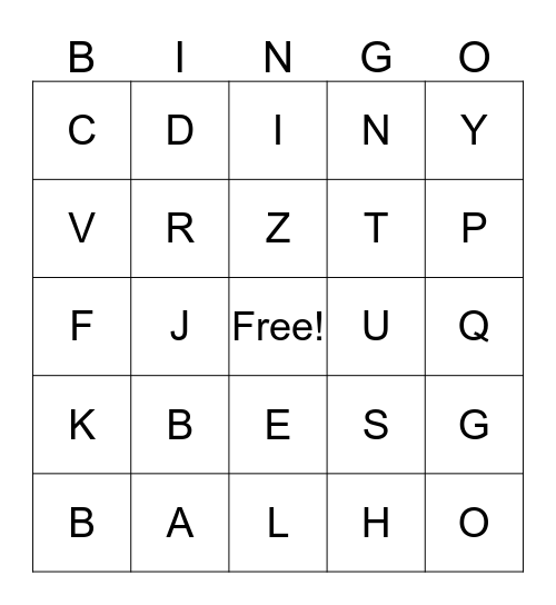 Letter and Sounds Bingo Card