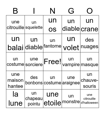 halloween bingo Card