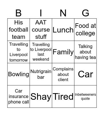 Saen Bingo Card
