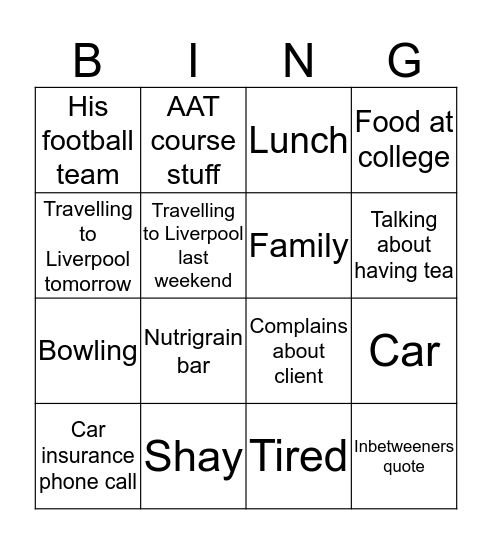 Saen Bingo Card