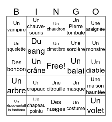 Halloween Vocab. Bingo Card