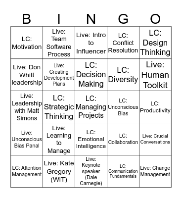 Employee Learning Week 2017 Bingo Card