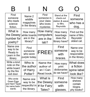 Library Scavenger Hunt Bingo Card