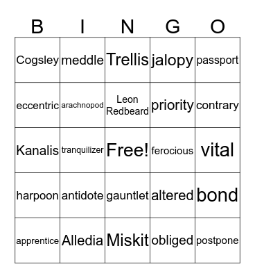 Amulet vocabulary Bingo Card