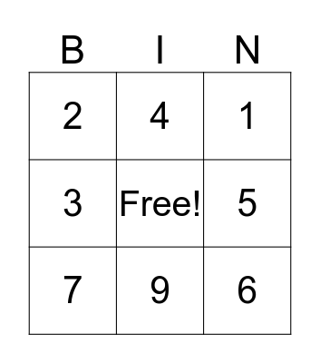 Number Bingo Card