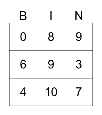 Number Bingo Card