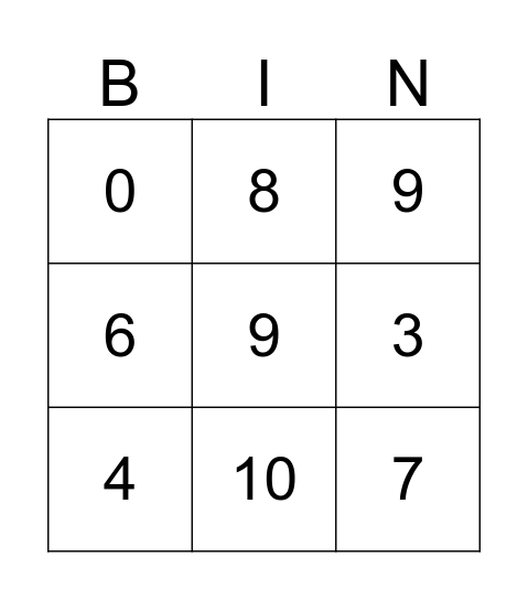 Number Bingo Card