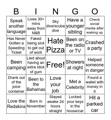 Human Bingo Card