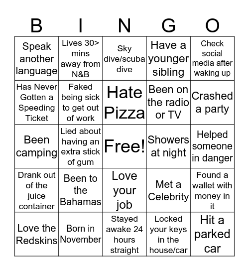 Human Bingo Card
