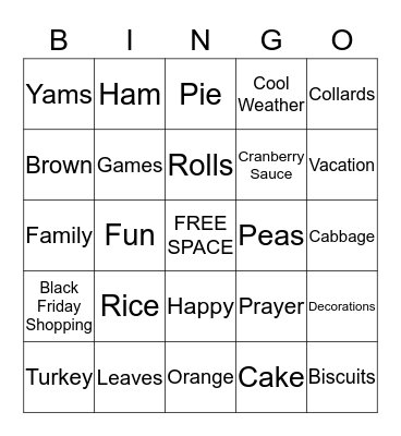 Thanksgiving  Bingo Card