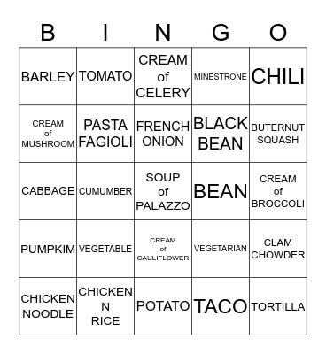 SOUP of PALAZZO  Bingo Card