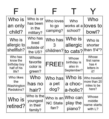 Happy "50th" Birthday!! Bingo Card