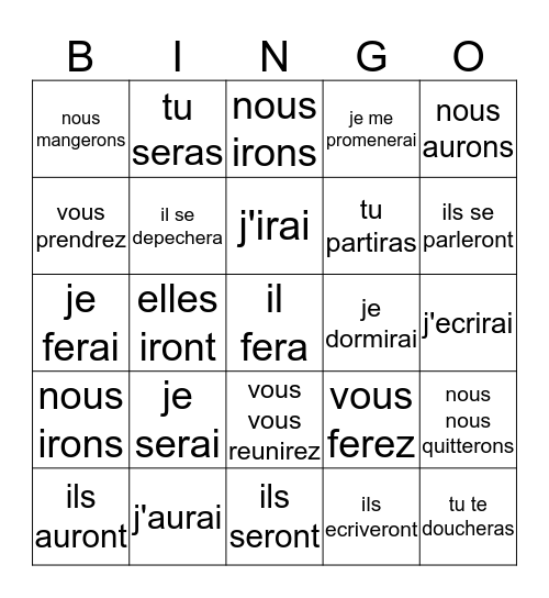 Future Tense Bingo Card