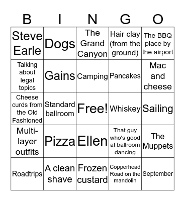 A Few of Jake's Favorite Things Bingo Card