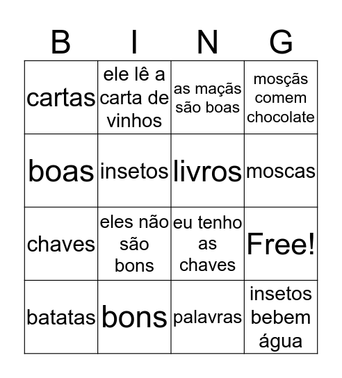 Duolingo Portuguese Plurals Bingo Card