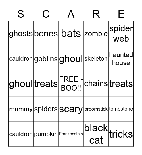 Halloween Scare Bingo Card