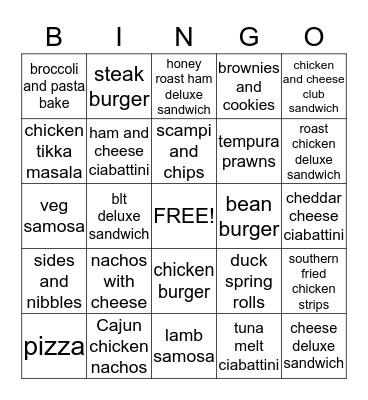 BAR SNACK BINGO Card