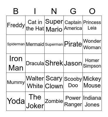 Halloween Costumes Bingo Card