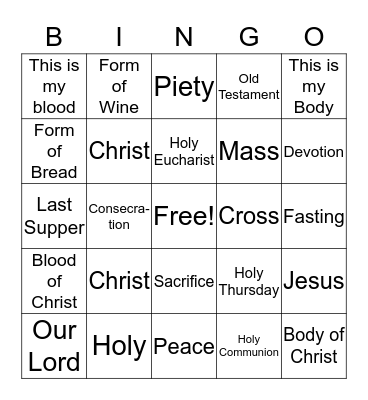 Holy Eucharist Bingo Card