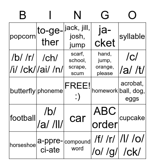 Reading Bingo Card