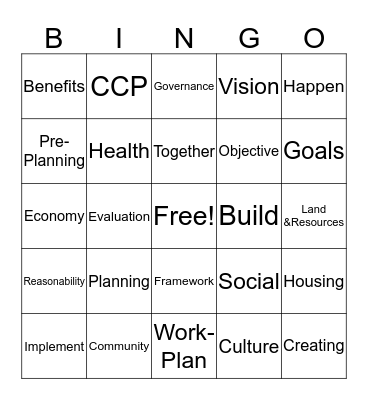 OMVC Community Comprehnsive Planning  Bingo Card