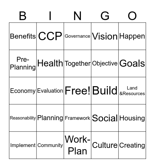 OMVC Community Comprehnsive Planning  Bingo Card