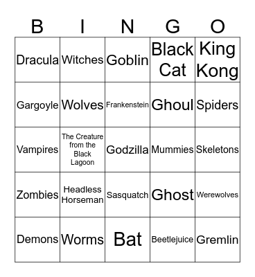 Halloween Monsters Bingo Card