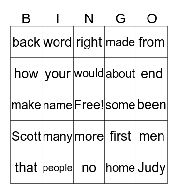 Edmark Level 2 Set 1 Bingo Card