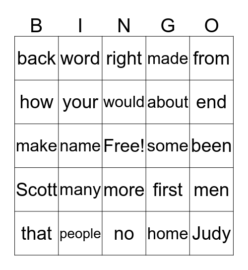 Edmark Level 2 Set 1 Bingo Card