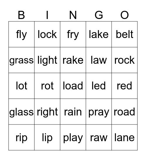 /r/ versus /l/ Bingo Card