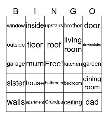 House Vocabulary One Bingo Card