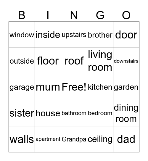 House Vocabulary One Bingo Card