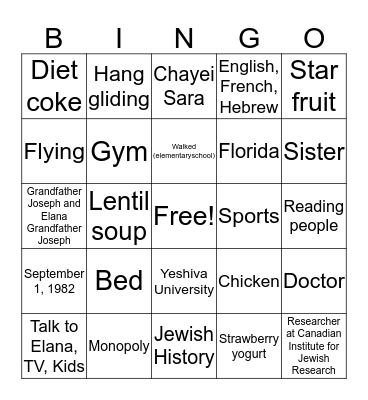 Rabbi Weinberg Bingo Card